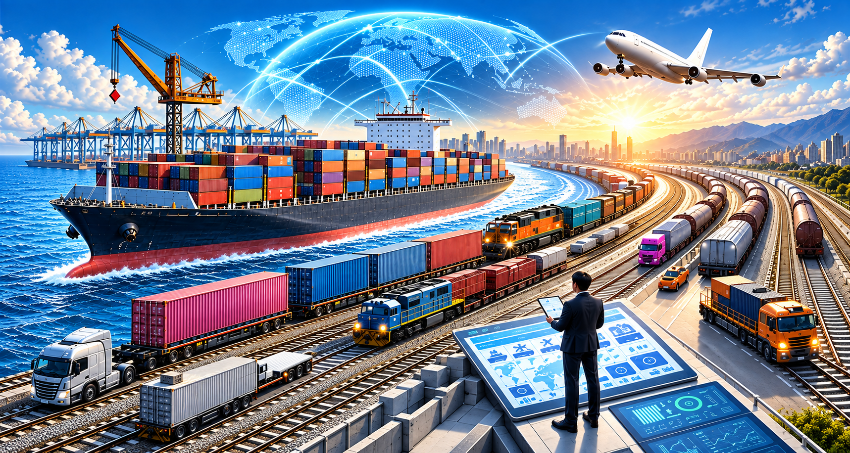 Integrated maritime, rail, road, and air logistics network